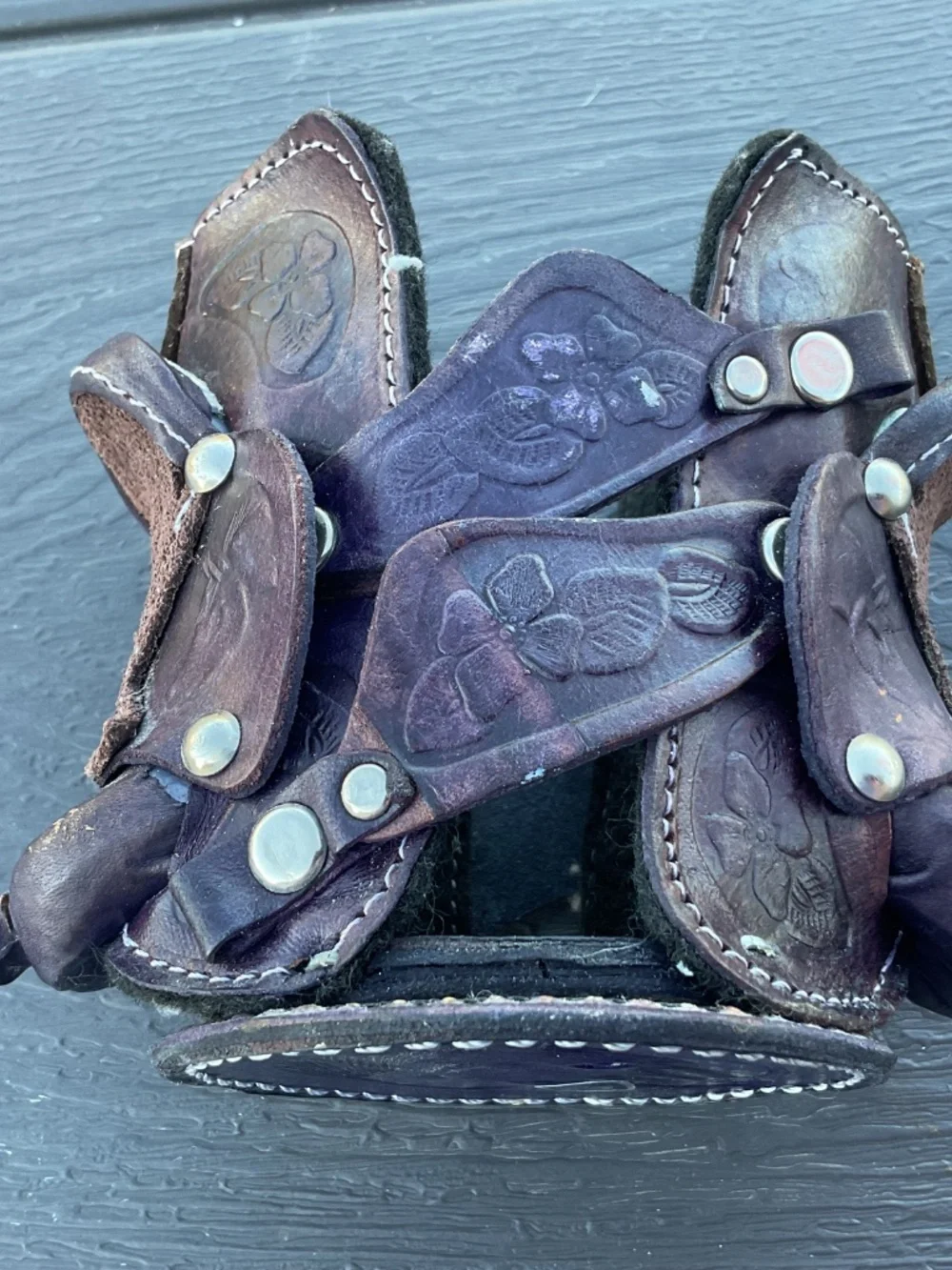 Leather Bottle Holder Western Saddles Vintage Tooled Brown Silver